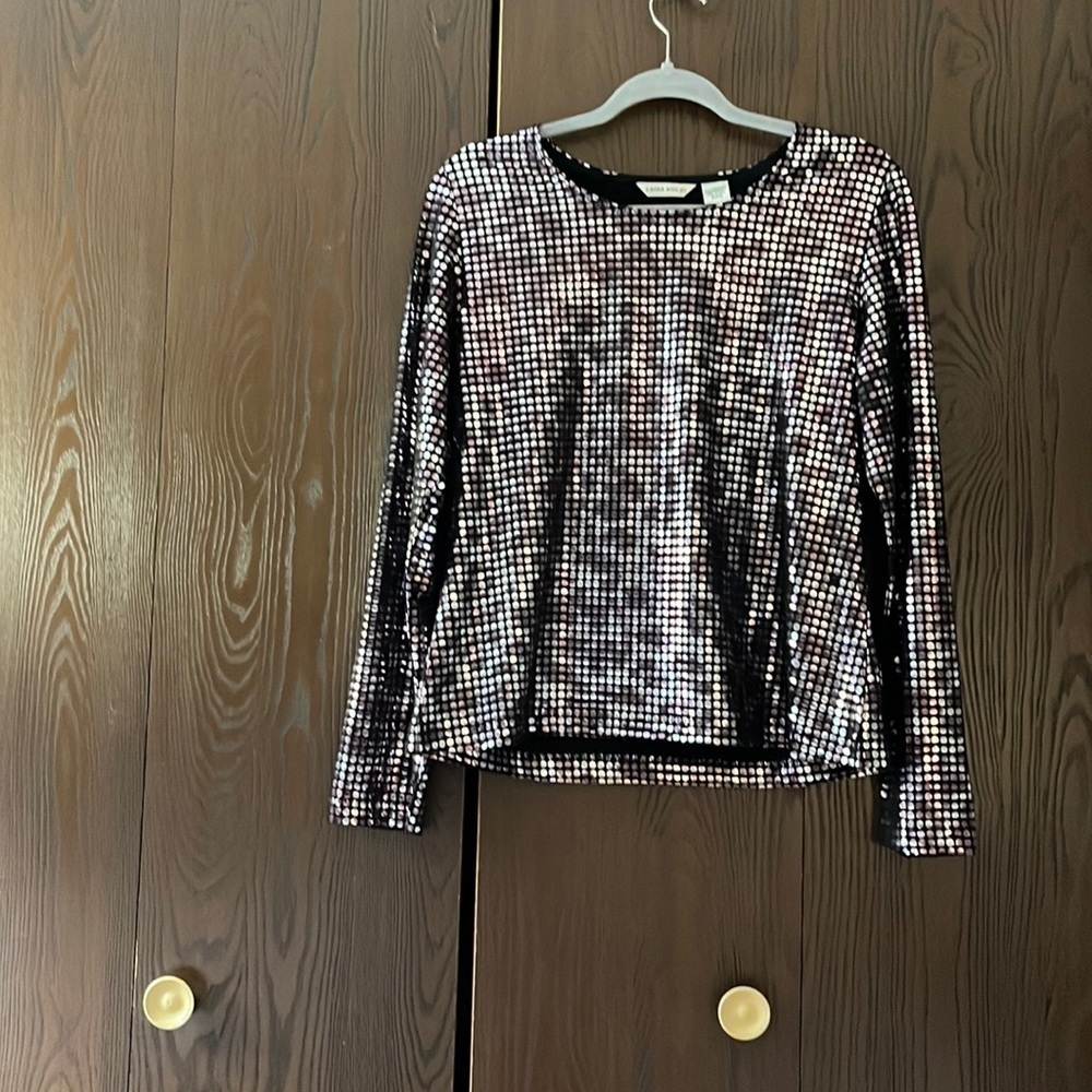 Laura Ashley long sleeved shiny beaded top. Size Medium